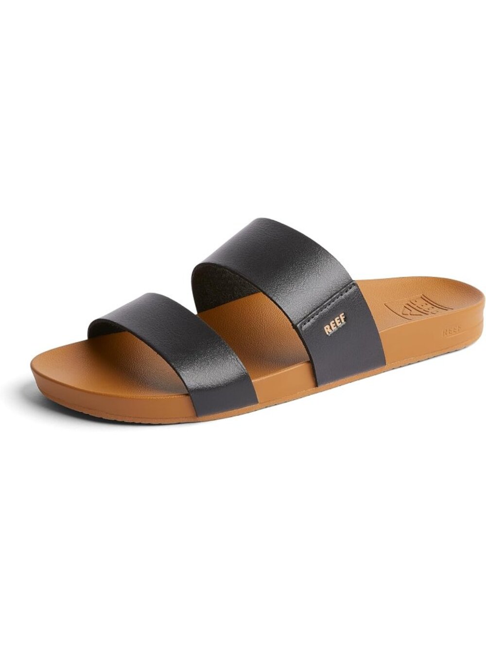 Women's Black/Natural Open-Toe Footwear Cushion Vista Solid Slide Sandal Shoes